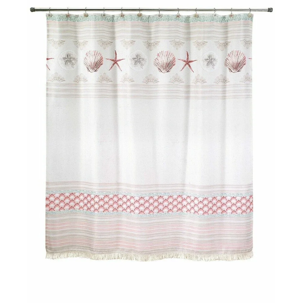 Avanti Coronado Shells Starfish Fabric Shower Curtain 72x72 Fringed Beads Summer
